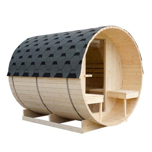 HOME DELUXE Saunas en tonneau extérieurs 'LAHTI L Deluxe' poêle de sauna et accessoires de sauna inclus, pour 4 personnes I Sauna de jardin extérieure, Sauna extérieure en bois, Sauna extérieure