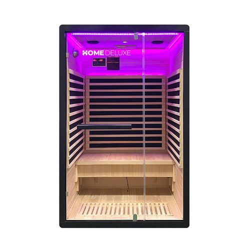 HOME DELUXE Cabine infrarouge 'NERO M' Taille: 120x 105 x 190 cm, pour 2 personnes I Sauna infrarouge, Cabine infrarouge en bois, Sauna cabine infrarouge, Cabine chauffante pour sauna, Sauna