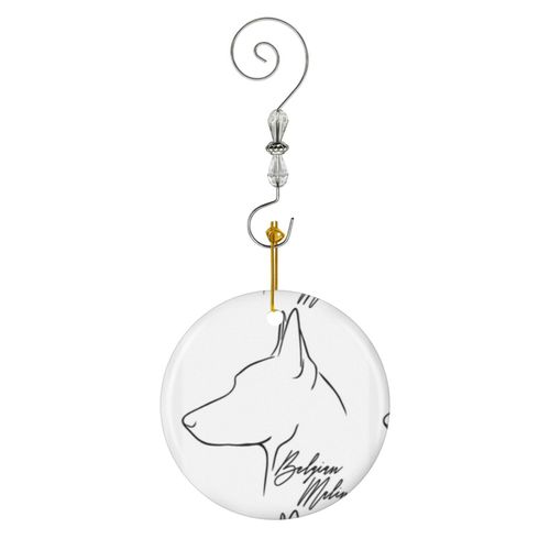 Ornements de Noël Profil de chien Malinois belge en Céramique avec Crochet et Cristal- Décorations pour Sapin de Noël, Souvenirs