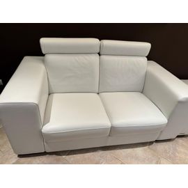 Canapé 2 Places En Cuir Blanc Pleine Fleur - État Neuf - Prix Casse (+2000 Neuf)