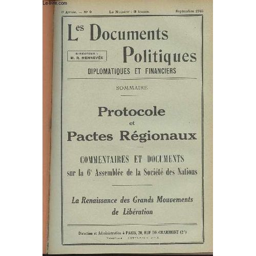Les Documents Politiques, Diplomatiques Et Financiers, Revue Mensuelle D Informations Et De Documentation Internationales - 6e Année, N°9 Sept. 1925 - La Renaissance Des Grands Mouvements De(...)