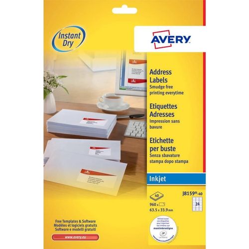 Avery Lot De 10 J8159-40s 960 Étiquettes 63,5 X 33,9 Mm. Impression Jet D'encre Blanc