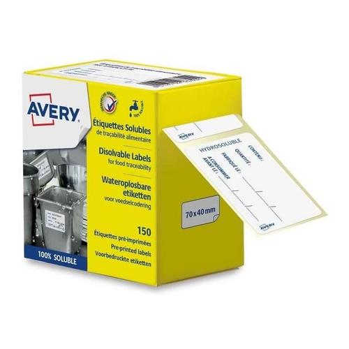 Avery Lot De 5 Rouleaux 150 Etiquettes Hydrosolubles Traçabilité Alimentaire Pré-Imprimées 70x40mm