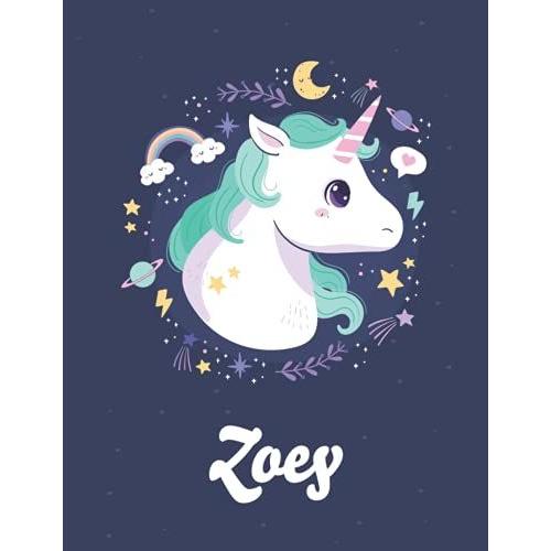 Zoey: Unicorn Notebook Personal Name Wide Lined Rule Paper | Notebook The Notebook For Writing Journal Or Diary Women & Girls Gift For Birthday, For Student | 162 Pages Size 8.5x11inch