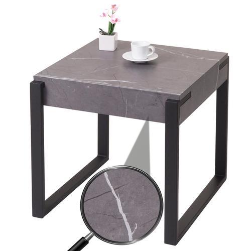 Table D'appoint Hwc-L53, Table Basse Table De Chevet Table De Salon, Métal 51x50x54cm   Aspect Marbre Gris