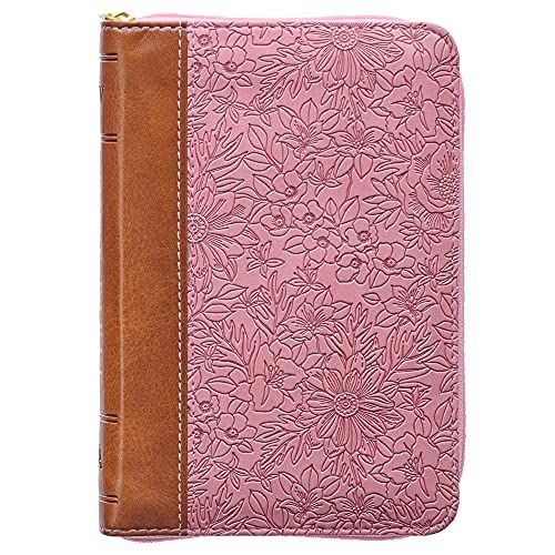 Kjv Holy Bible, Mini Pocket Size, Faux Leather Red Letter Edition - Ribbon Marker, King James Version, Pink/Tan, Zipper Closure