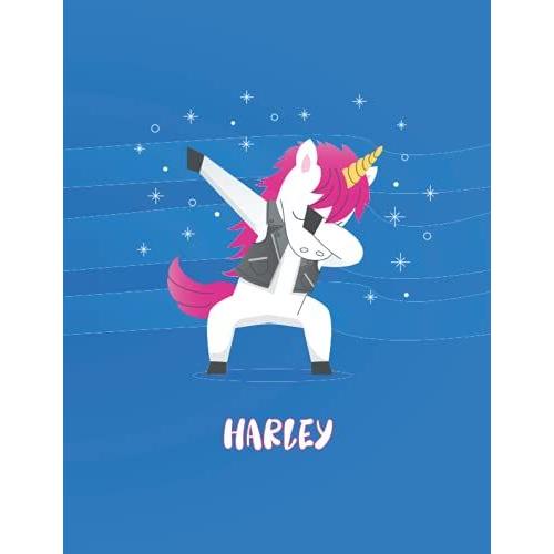 Harley: Unicorn Notebook Personal Name Wide Lined Rule Paper | Notebook The Notebook For Writing Journal Or Diary Women & Girls Gift For Birthday, For Student | 162 Pages Size 8.5x11inch