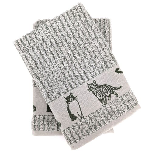 Lot De 2 Torchons De Cuisine 50x50 Cm 100% Coton Friends Motif Chats Vert