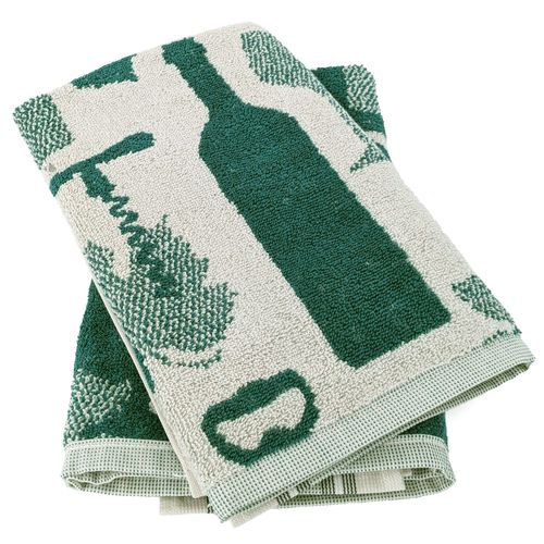 Lot De 2 Torchons De Cuisine Pur Coton 50x50 Cm Vitis Motifs Viticole Vert