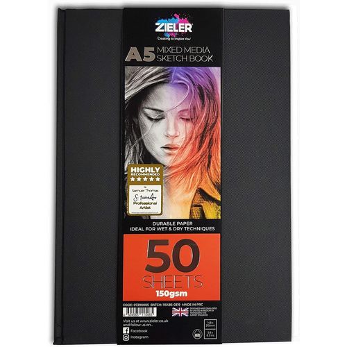 Cahier À Dessin Cartonné Pochonnée Pour Supports Mixtes - 150 G/M², 50 Feuilles - De ®. À Utiliser Avec Les Crayons, Le Fusain, Le Graphite, Les Pastels Et L'aquarelle Légère (A5)
