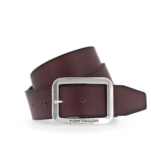 Tom Tailor Ceinture Pour Homme - Cuir Véritable, Boucle, Logo En Relief Noir 90 Cm