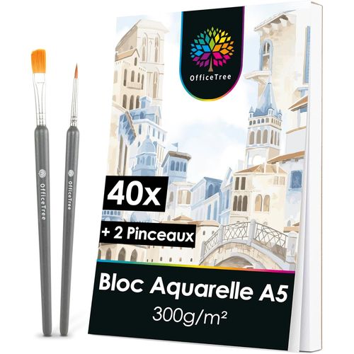 40x Papier Aquarelle A5 300g Avec 2 Pinceaux - Feuille Aquarelle A5 - Papier Aquarelle 300g - Bloc Aquarelle Papier Pour Aquarelle - Papier Dessin A5 - Watercolor Paper - Bloc Dessin A5
