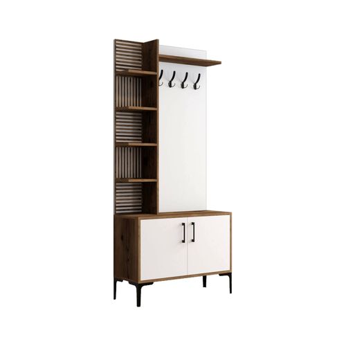 Meuble D'entrée Effet Bois Beige, Blanc 90x35 Cm