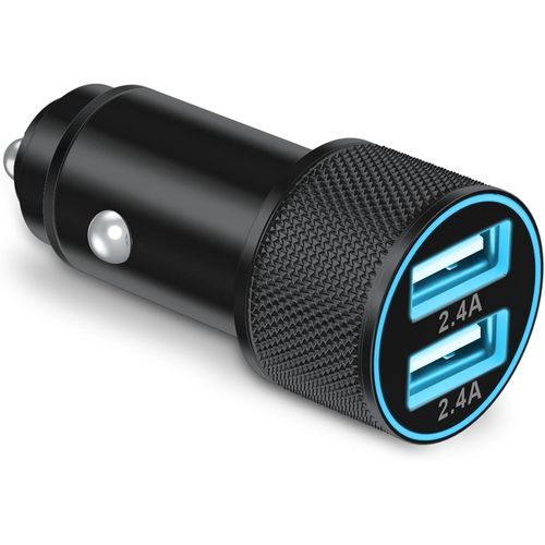 Chargeur Voiture, Prise Allume Cigare Usb 2 Ports 5v/2,4a, Adaptateur Secteur 12v/24v, Compatible Avec Téléphones Portables, Navigateurs, Enregistreurs Et Autres Equipements Embarqués, Noir