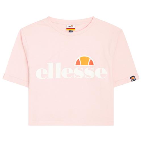 Ellesse Ladies T-Shirt - Crop-Top, Manches Courtes, Col Ras Du Cou, Col Rond, Logo-Print, Uni Rose L (Large)