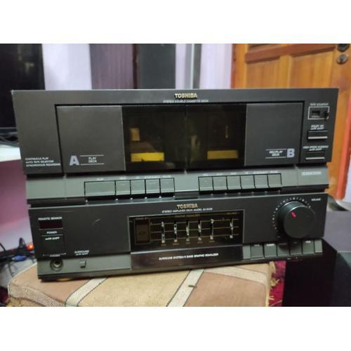 TOSHIBA SJ 3429 - bloc amplifie metal - systeme deck d amplificateur DOUBLE CASSETTE - entree PHONO, CD , AUX - puissance 2 fois 40 watts rms - AVEC TELECOMMANDE ORIGINE - SANS ENCEINTES