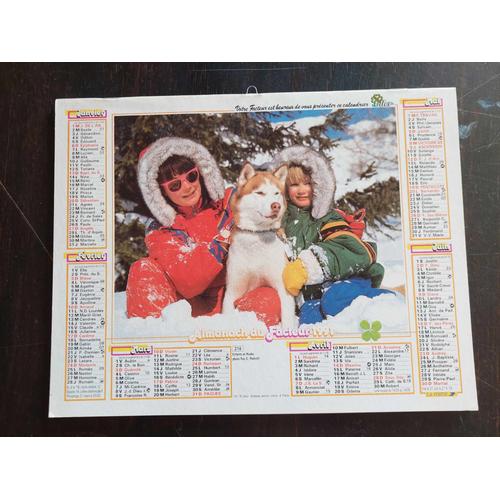 Calendrier Almanach De La Poste 1991 / Chien Enfants Et Neige / Enfant Et Dauphin