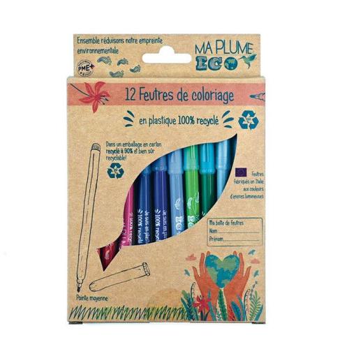 12 Feutres De Coloriage - Pointe Moyenne - Plastique 100% Recyclé - Ulmann