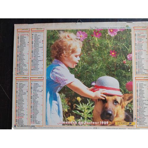 Calendrier Almanach De La Poste 1989 / Fillette Et Chien /Fillette Et Chaton