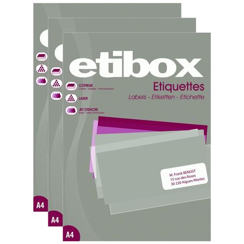 Etibox Lot De 3 Boites 100 Feuilles A4 2400 Etiquettes Cop/Las/Jet Coins Droits 70 X 36 Mm Blanc