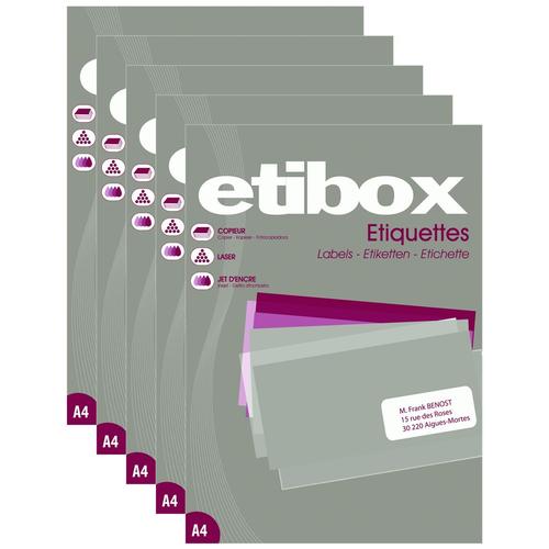 Etibox Lot De 5 Boites 100 Feuilles A4 2400 Etiquettes Cop/Las/Jet Coins Droits 70 X 36 Mm Blanc