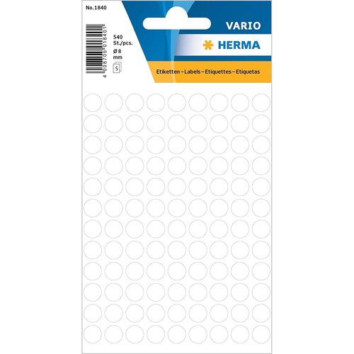 Herma Etui 540 Étiquettes Multi-Usages Diam 8 Mm Blanc