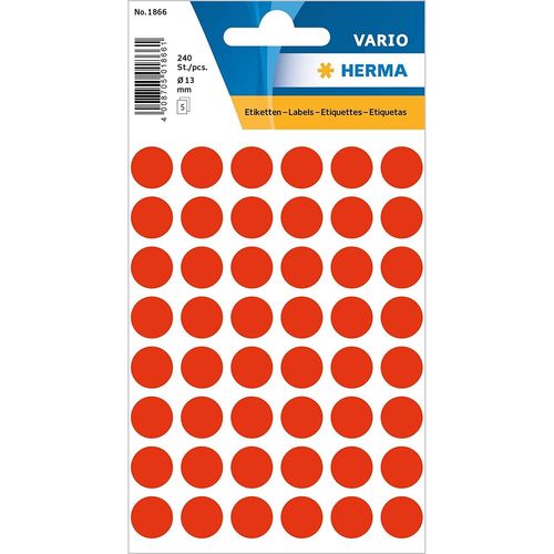 Herma Pastille Adhésive, Diamètre: 13 Mm, Rouge Fluo