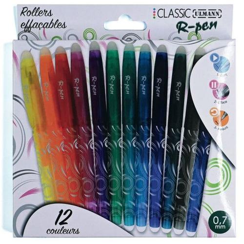 Stylos Roller Effaçables - Mine De 0,7mm - 12 Couleurs - R-Pen - Ulmann