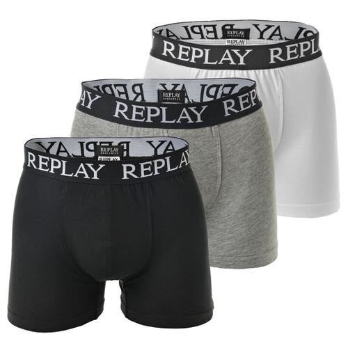 Replay Boxers Pour Homme, Lot De 3 - Sous-Vêtements, Coton, Logo, Uni L (Large)