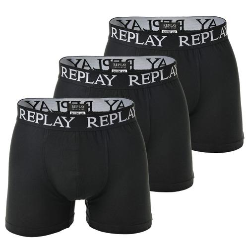 Replay Boxers Pour Homme, Lot De 3 - Sous-Vêtements, Coton, Logo, Uni L (Large)
