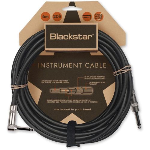 Câble d'instrument 6 m (20 pieds) Jack droit ¿ vers Jack coudé ¿ pour basse/guitare électrique/électro-acoustique/clavier/ampli