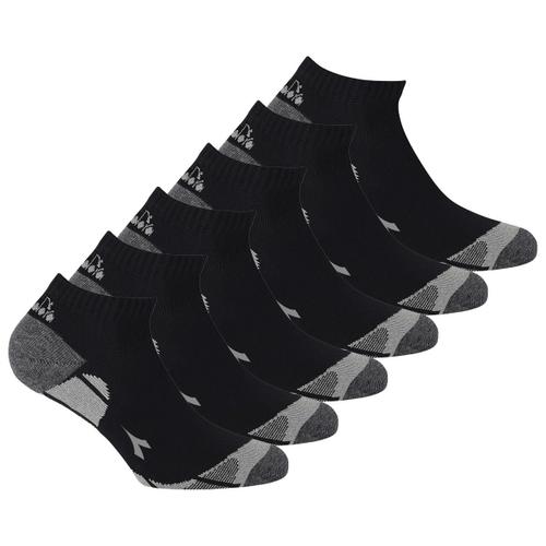 Diadora Chaussettes De Sport Unisexes Sneaker, Pack De 6 - Chaussettes, Paquet Multiple, Logo, Motif Noir 39-42