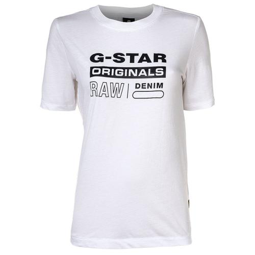 G-Star Raw Femme T-Shirt - Originals Label Regular Fit, Col Rond, Manches Courtes, Imprimé Blanc L (Large)