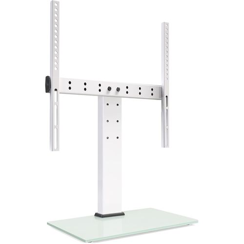 Support TV Universel Blanc pour TV de 27 à 55"", Hauteur réglable avec Base en Verre trempé de 8 mm, Support TV sur Pied avec Support, VESA Max 400 x 400 mm, Peut Supporter 40 kg
