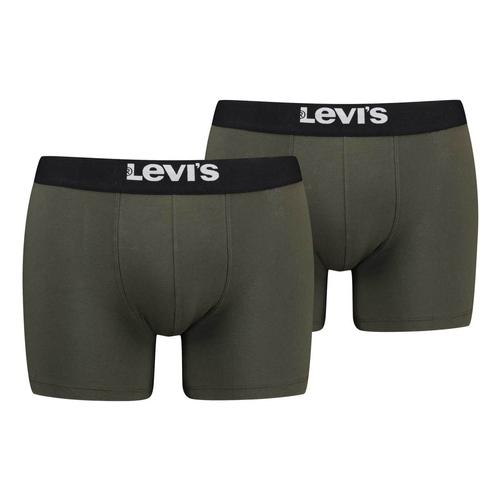 Levi?S Solid Basic Boxer Brief Organic Pour Homme, Paquet De 2, Boxer, Ceinture Avec Logo Kaki M (Medium)