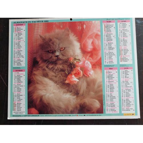 Calendrier Almanach De La Poste 1992 / Chaton / Chiot