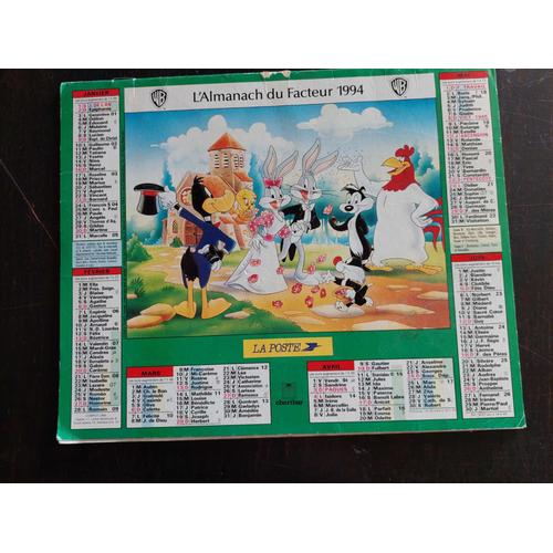 Calendrier Almanach De La Poste 1994 / Looney Tunes Bugs Bunny Duffy Duck Titi Gros Minet