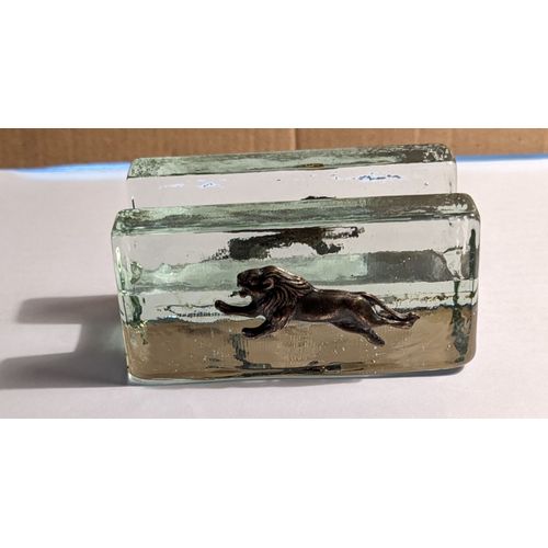 Presse Papier ou Porte Crayon en Verre - Décor Lion Métal