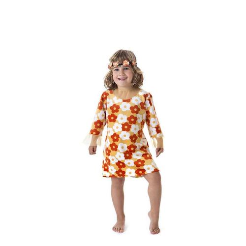 Costume Hippie Robe Orange À Fleurs Pour Fille