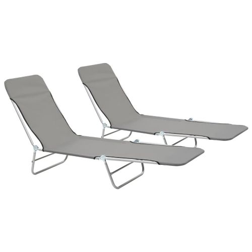 Chaises Longues Pliables 2 Pcs Acier Et Tissu Gris Vidaxl Vidaxl