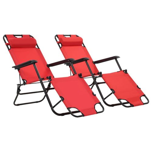 Chaises Longues Pliables 2 Pcs Avec Repose-Pied Acier Rouge Vidaxl Vidaxl