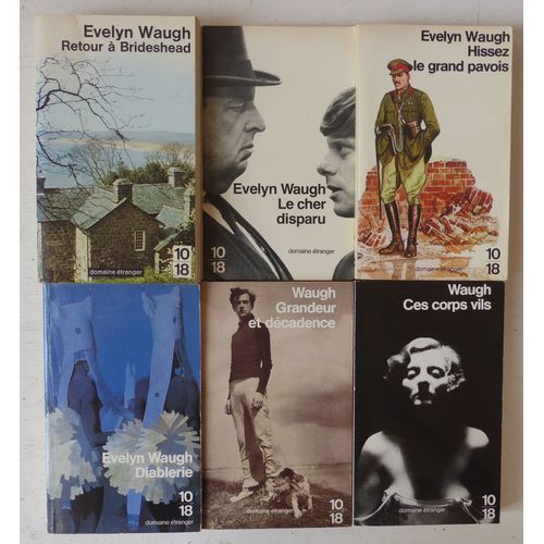 Lot De 9 Romans Par Evelyn Waugh (Littérature Anglaise) - U.G.E. Collection 10/18 - Domaine Étranger N°1398-1430-1473-1508-1537-1538-1589-1674-1691 (Parus En 1980-1985)