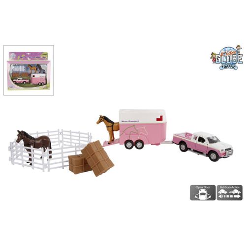 Mitsubishi Avec Remorque À Chevaux Et Accessoires Rose 27cm Kids Globe