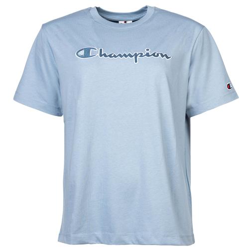 T-Shirt Champion Pour Femme - Crewneck, Col Rond, Manches Courtes, Coton, Logo, Uni Bleu Xl (X-Large)
