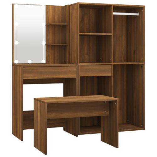 Ensemble De Coiffeuse Avec Led Chêne Marron Bois D'ingénierie Vidaxl Vidaxl