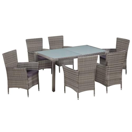 Mobilier À Dîner De Jardin 7pcs Et Coussins Résine Tressée Gris Vidaxl Vidaxl