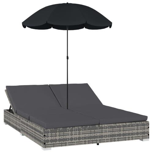 Chaise Longue D'extérieur Avec Parasol Résine Tressée Gris Vidaxl Vidaxl