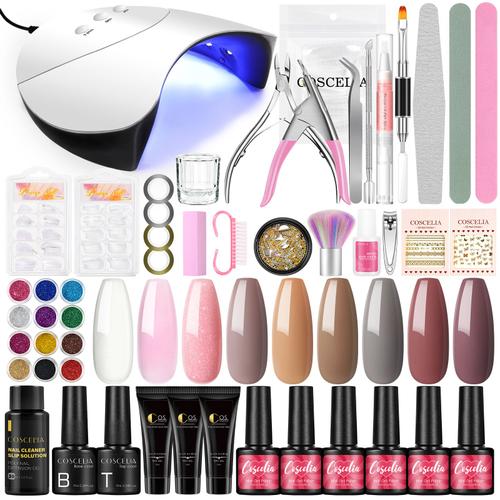 Coscelia Manucure Kit 6 Couleurs Vernis A Ongles Semi Permanent 3 Couleurs Poly Gel Manucure Faux Ongles Strass Outils Nail Art Kit 