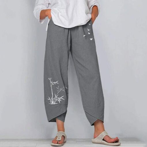 Pantalon De Plage Femme En Coton/Lin - Taille Élastique, Poches, Jambe Droite - Grandes Tailles, Décontracté - 10