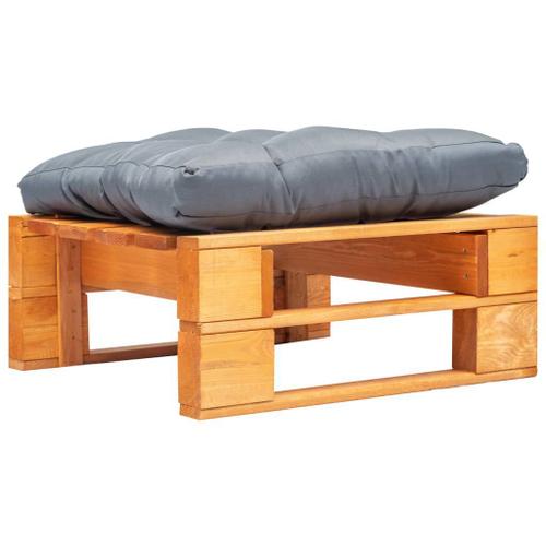 Repose-Pied Palette De Jardin Et Coussin Gris Marron Miel Bois Vidaxl Vidaxl